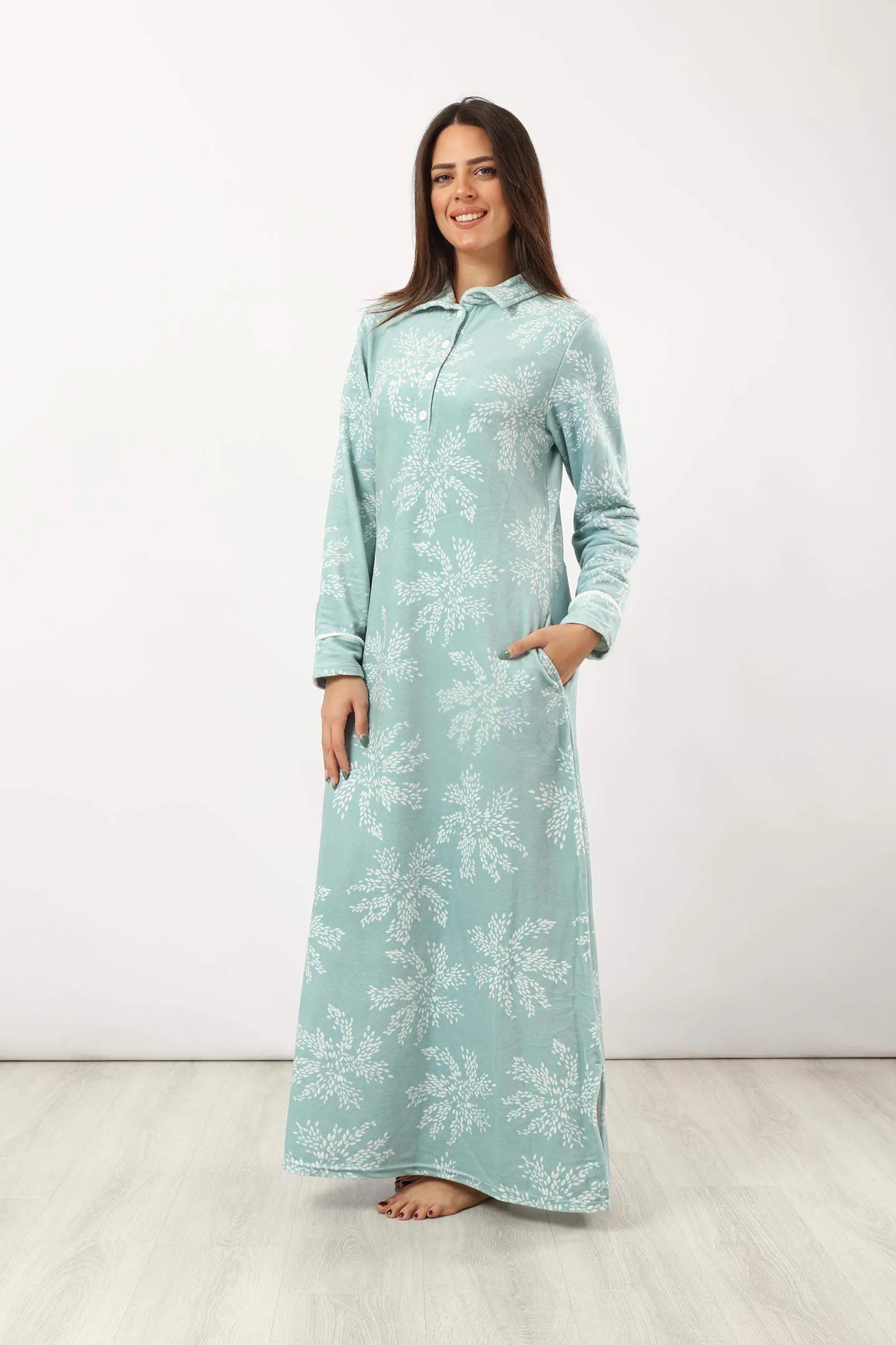 Collared Printed Nightgown