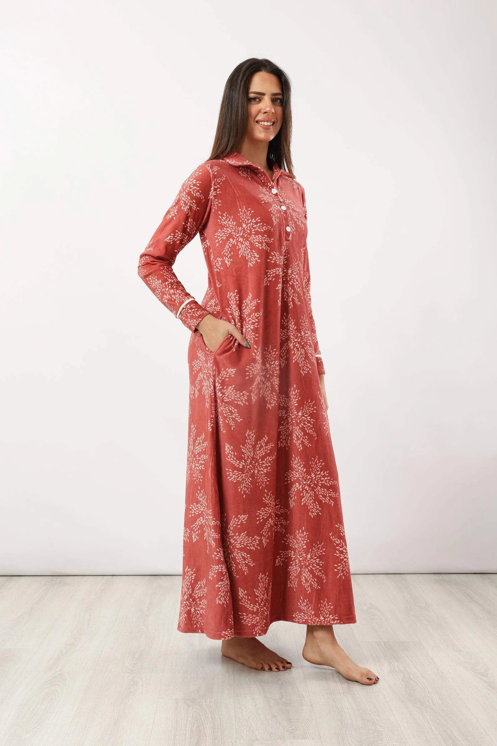 Collared Printed Nightgown