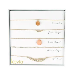 Coral & Gold Leaf Layered Necklace Set