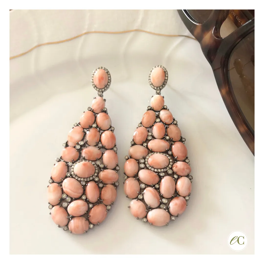 Coral and Pave Diamond Earrings