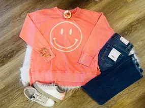 Coral Smiley Pullover