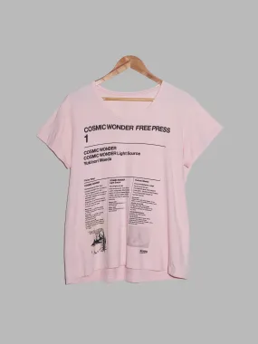 Cosmic Wonder pink cotton t-shirt with print of 'Cosmic Wonder Free Press 1' - S