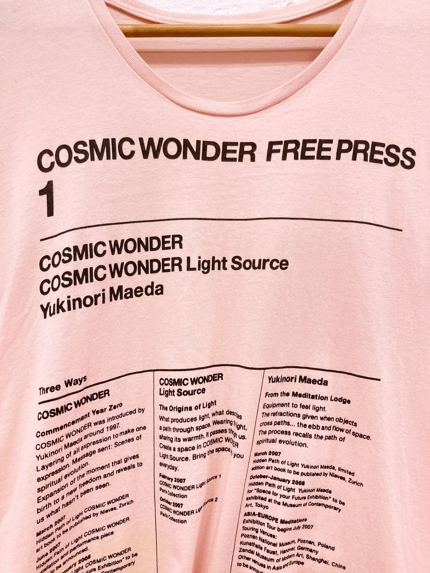 Cosmic Wonder pink cotton t-shirt with print of 'Cosmic Wonder Free Press 1' - S