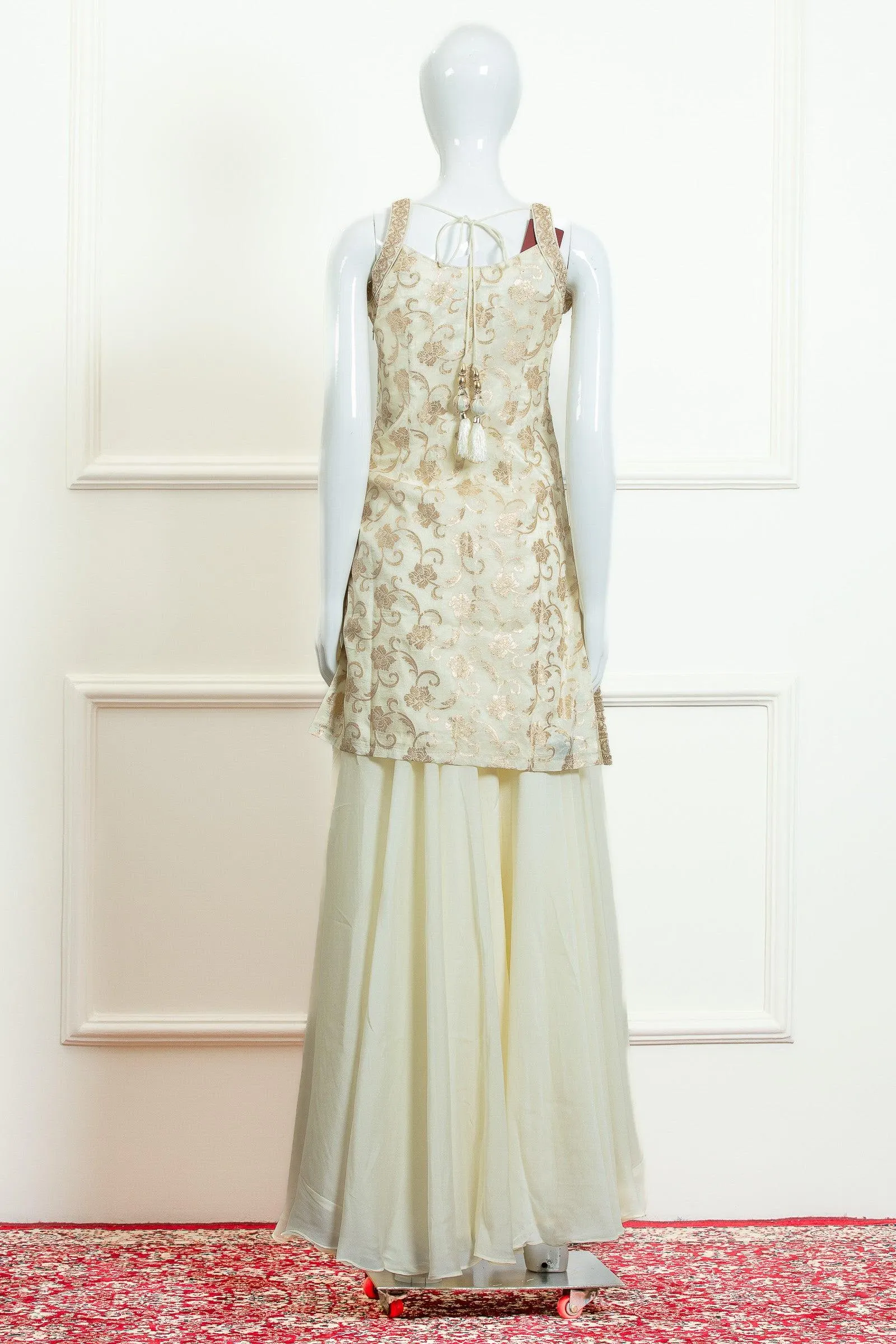 Cream Banaras, Zari and Sequins work Palazzo Suit Set