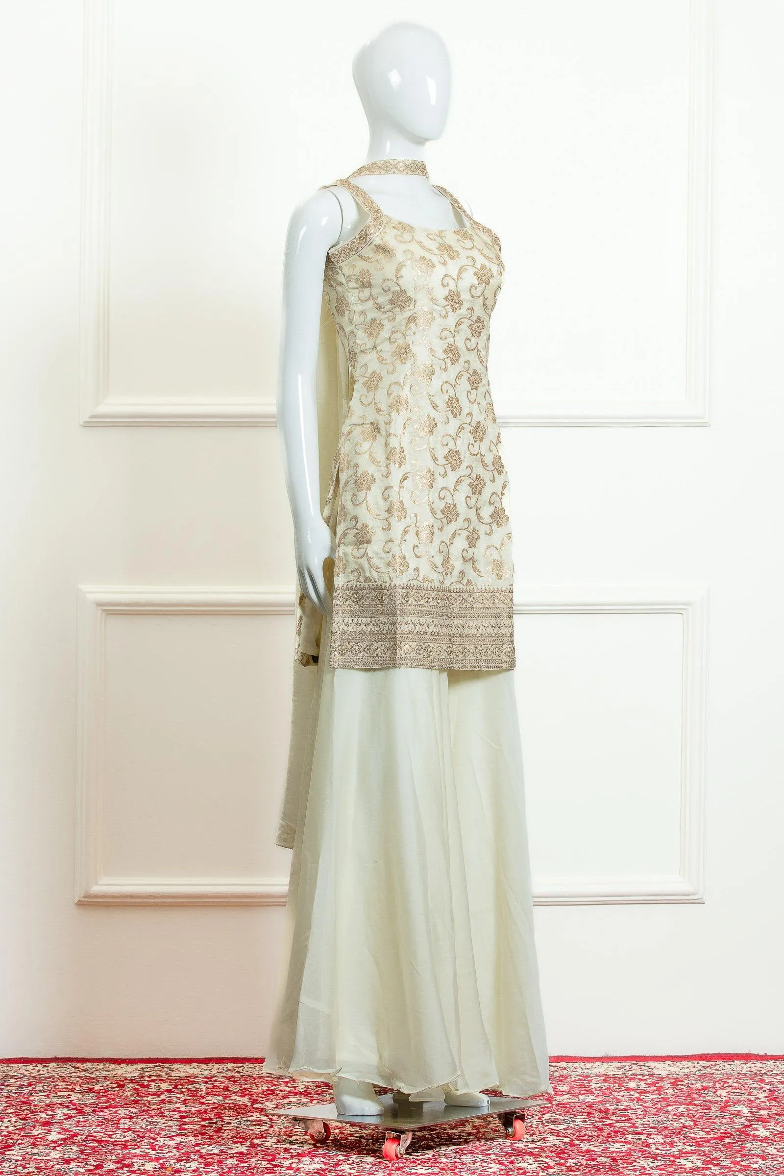 Cream Banaras, Zari and Sequins work Palazzo Suit Set