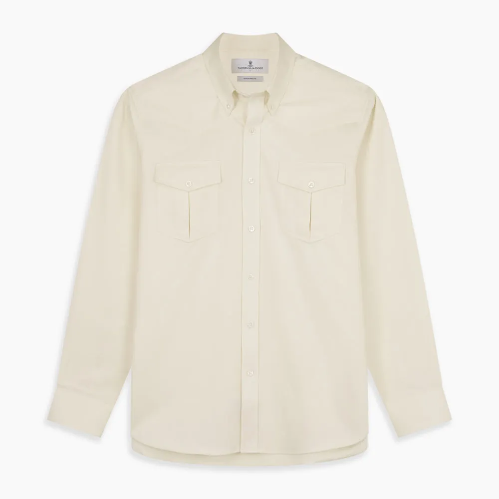 Cream Cotton Weekend Fit Western Shirt with Dorset Collar