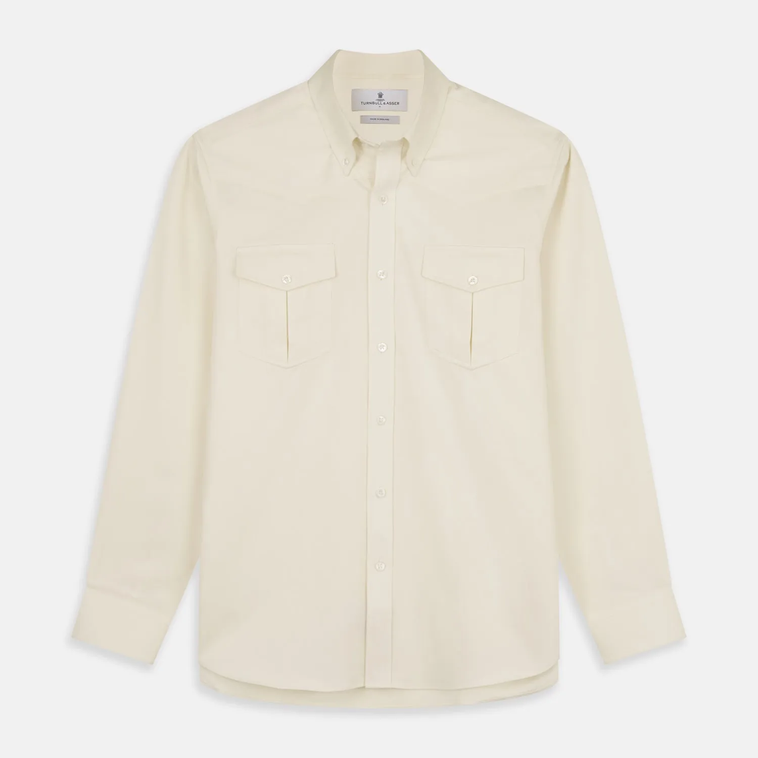 Cream Cotton Weekend Fit Western Shirt with Dorset Collar