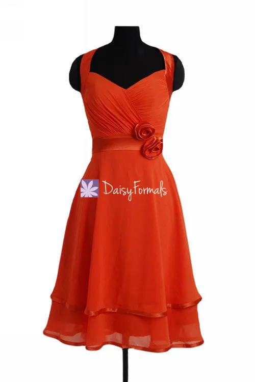 Deep Coral Halter Neckline Party Dress Sun Burnt Coral Bridesmaids Dress (BM5281)