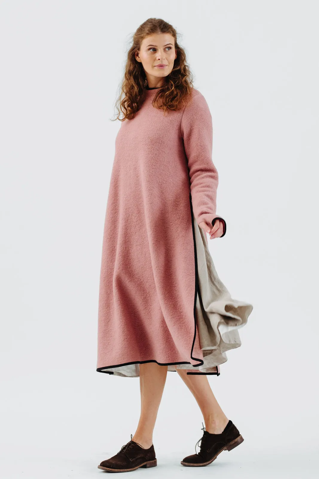 Double Slit Dress, Wool, Pink