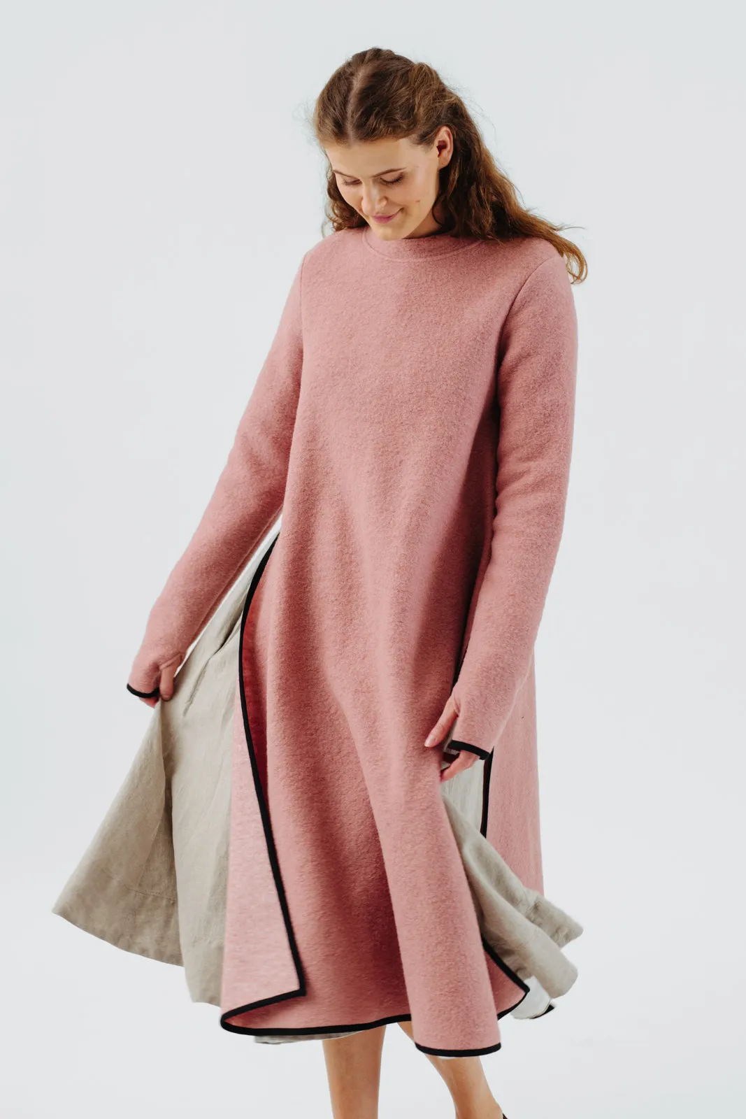 Double Slit Dress, Wool, Pink