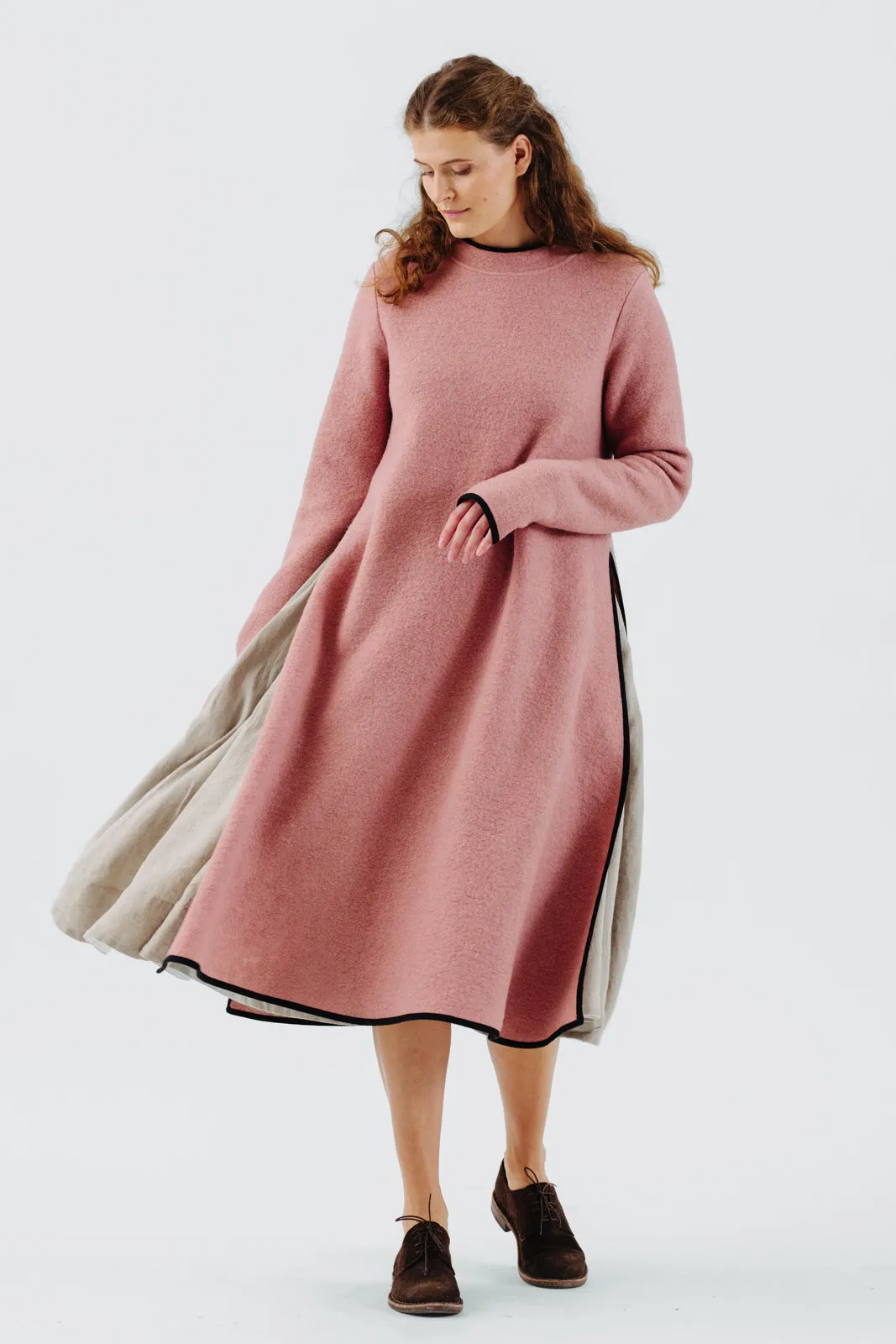 Double Slit Dress, Wool, Pink