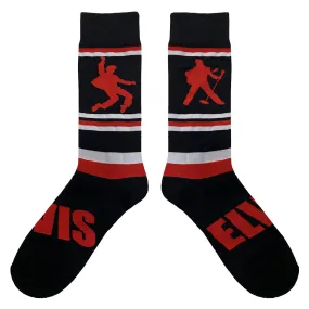 Elvis Silhouette Black and Red Striped Socks