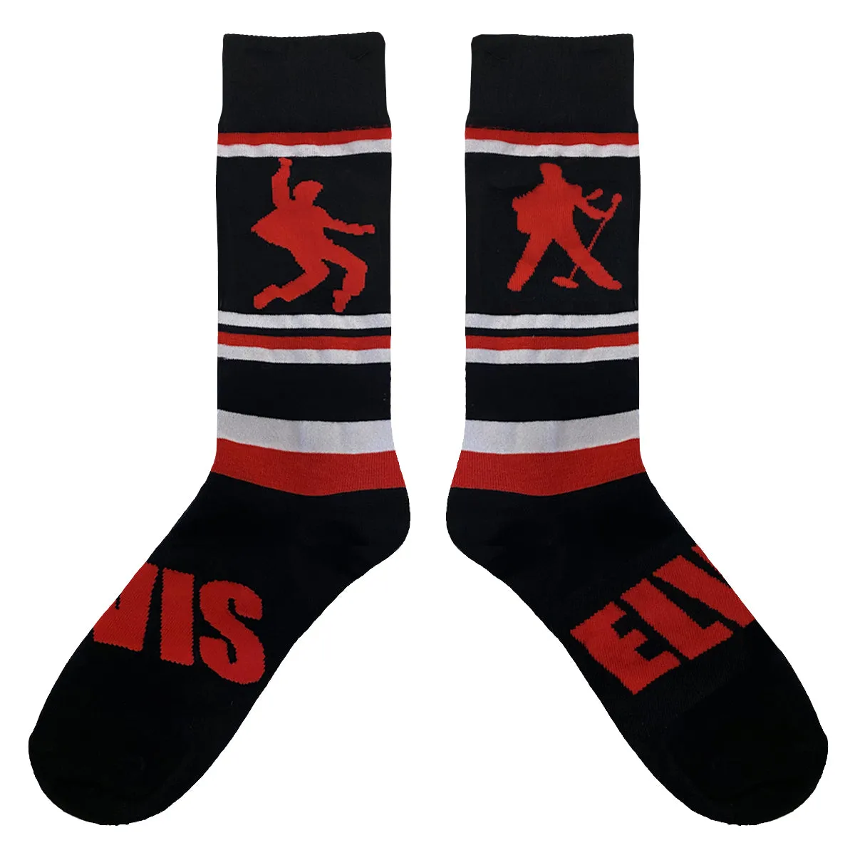 Elvis Silhouette Black and Red Striped Socks