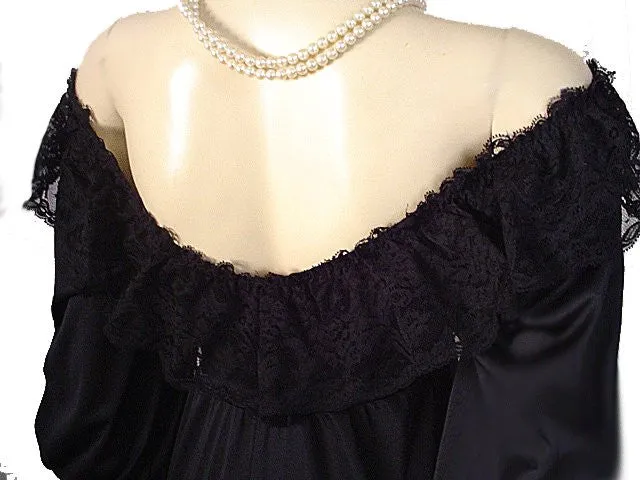 *EXQUISITE RARE, RARE STYLE VINTAGE OLGA SPANDEX FLOUNCE LACE NIGHTGOWN WITH SLEEVES IN PARIS NIGHTS