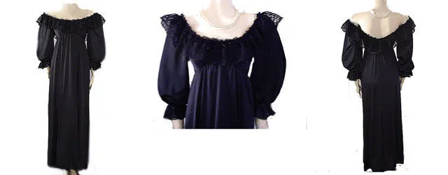 *EXQUISITE RARE, RARE STYLE VINTAGE OLGA SPANDEX FLOUNCE LACE NIGHTGOWN WITH SLEEVES IN PARIS NIGHTS