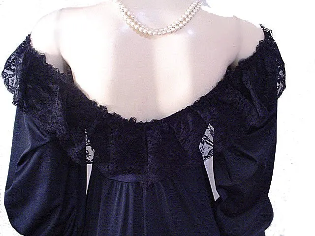 *EXQUISITE RARE, RARE STYLE VINTAGE OLGA SPANDEX FLOUNCE LACE NIGHTGOWN WITH SLEEVES IN PARIS NIGHTS