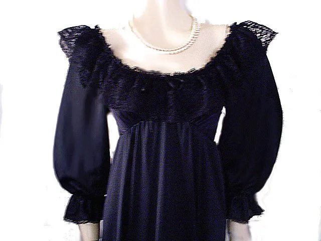 *EXQUISITE RARE, RARE STYLE VINTAGE OLGA SPANDEX FLOUNCE LACE NIGHTGOWN WITH SLEEVES IN PARIS NIGHTS