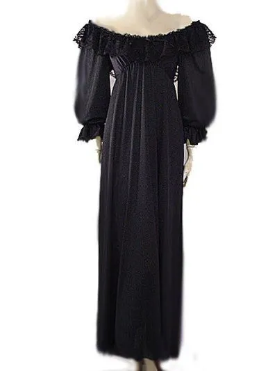 *EXQUISITE RARE, RARE STYLE VINTAGE OLGA SPANDEX FLOUNCE LACE NIGHTGOWN WITH SLEEVES IN PARIS NIGHTS