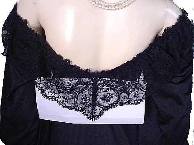 *EXQUISITE RARE, RARE STYLE VINTAGE OLGA SPANDEX FLOUNCE LACE NIGHTGOWN WITH SLEEVES IN PARIS NIGHTS