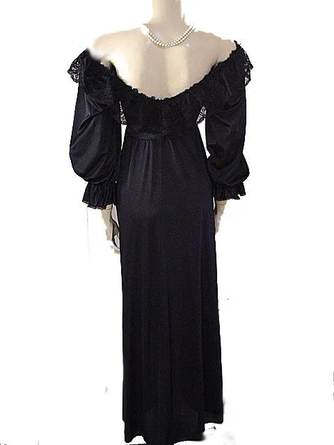 *EXQUISITE RARE, RARE STYLE VINTAGE OLGA SPANDEX FLOUNCE LACE NIGHTGOWN WITH SLEEVES IN PARIS NIGHTS