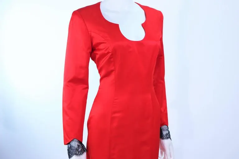 FRED HAYMAN Red Silk Cocktail Dress with Lace Trim Size 8