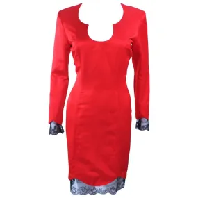 FRED HAYMAN Red Silk Cocktail Dress with Lace Trim Size 8