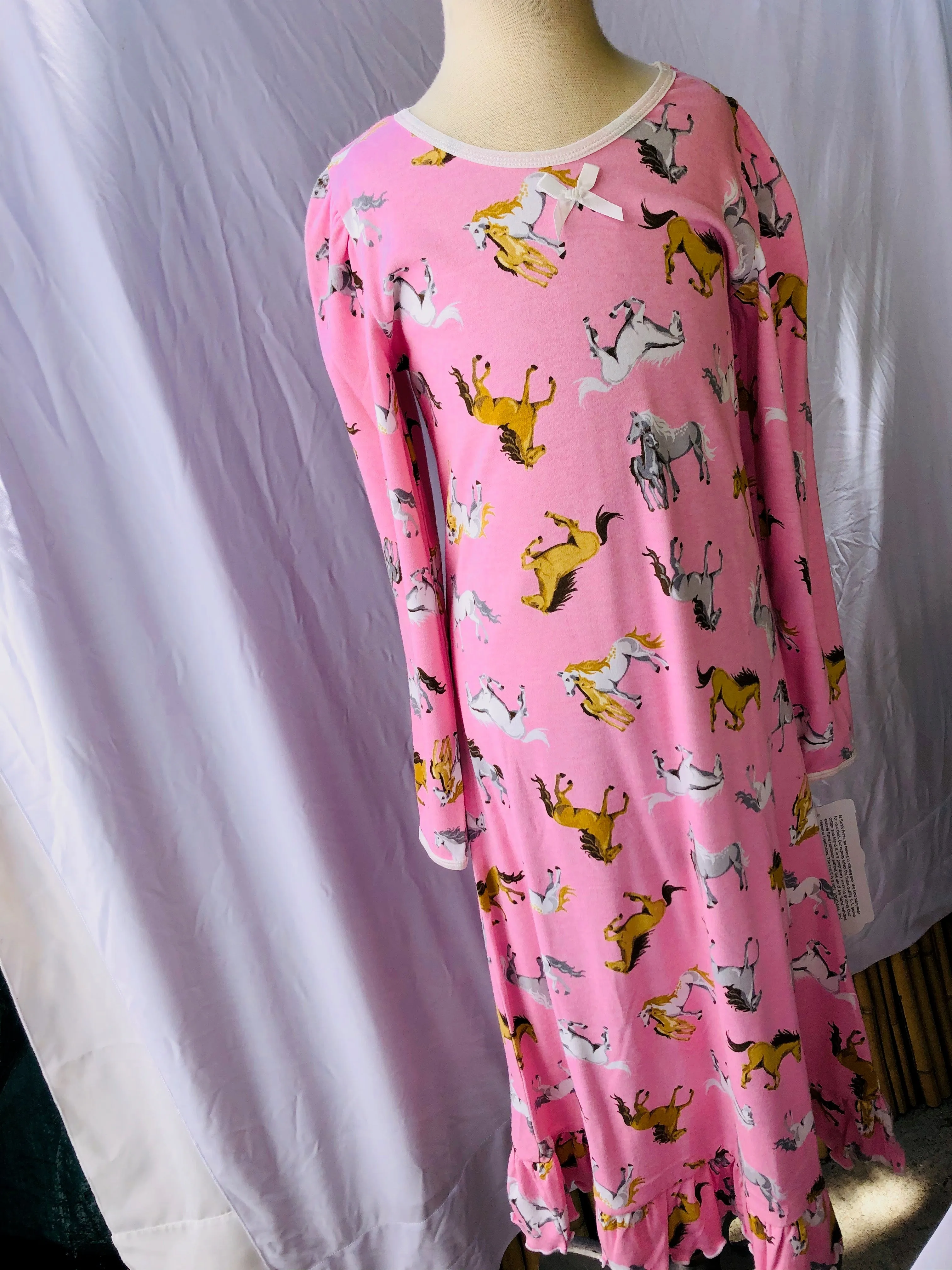 Girls Puffed Sleeved Nightgown - Horse Print