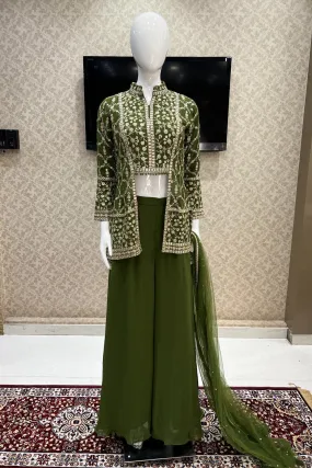 Green Sequins and Zari work Peplum Top with Palazzo Suit Set