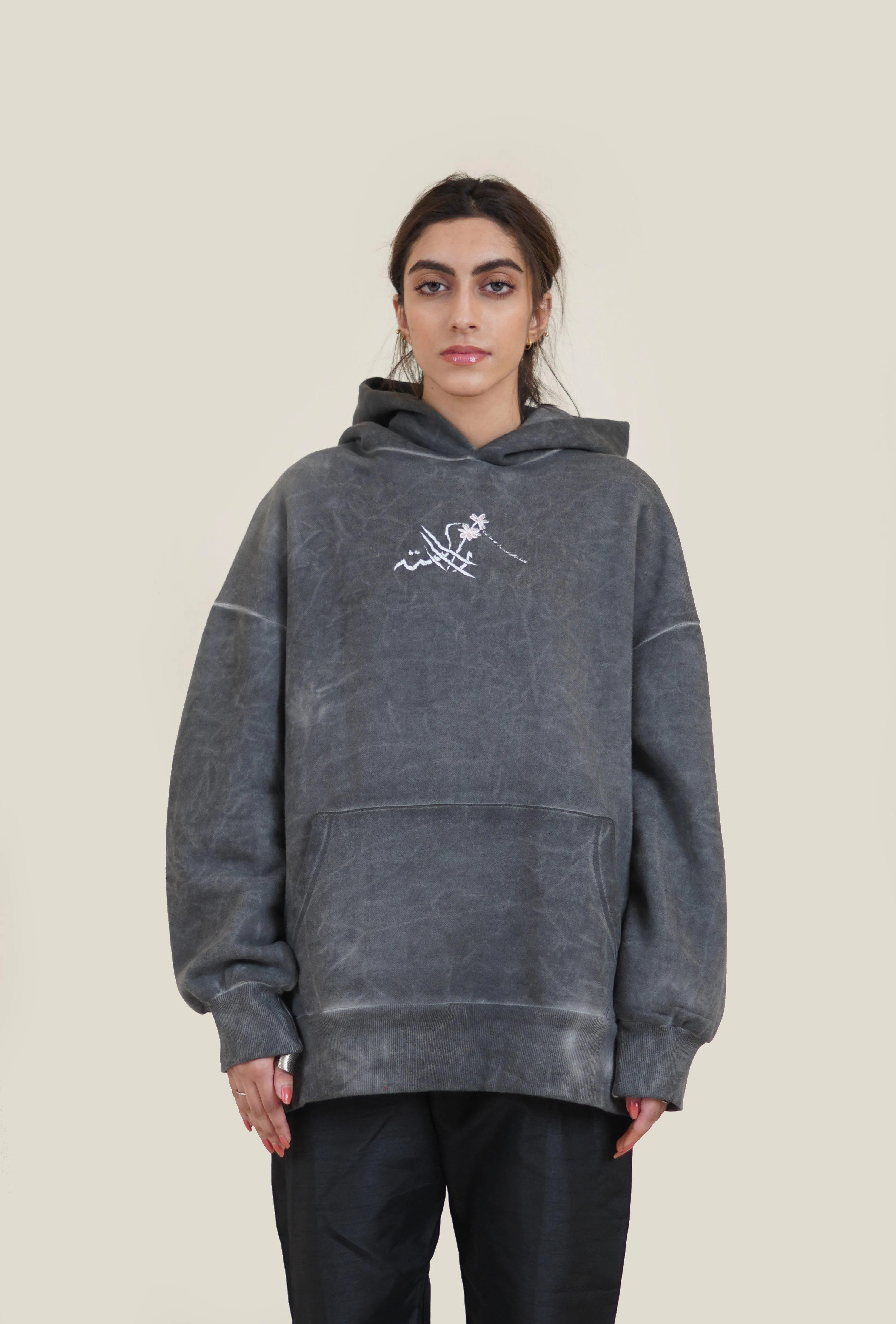 Grey Marble Wash Rooster Patch Hoodie