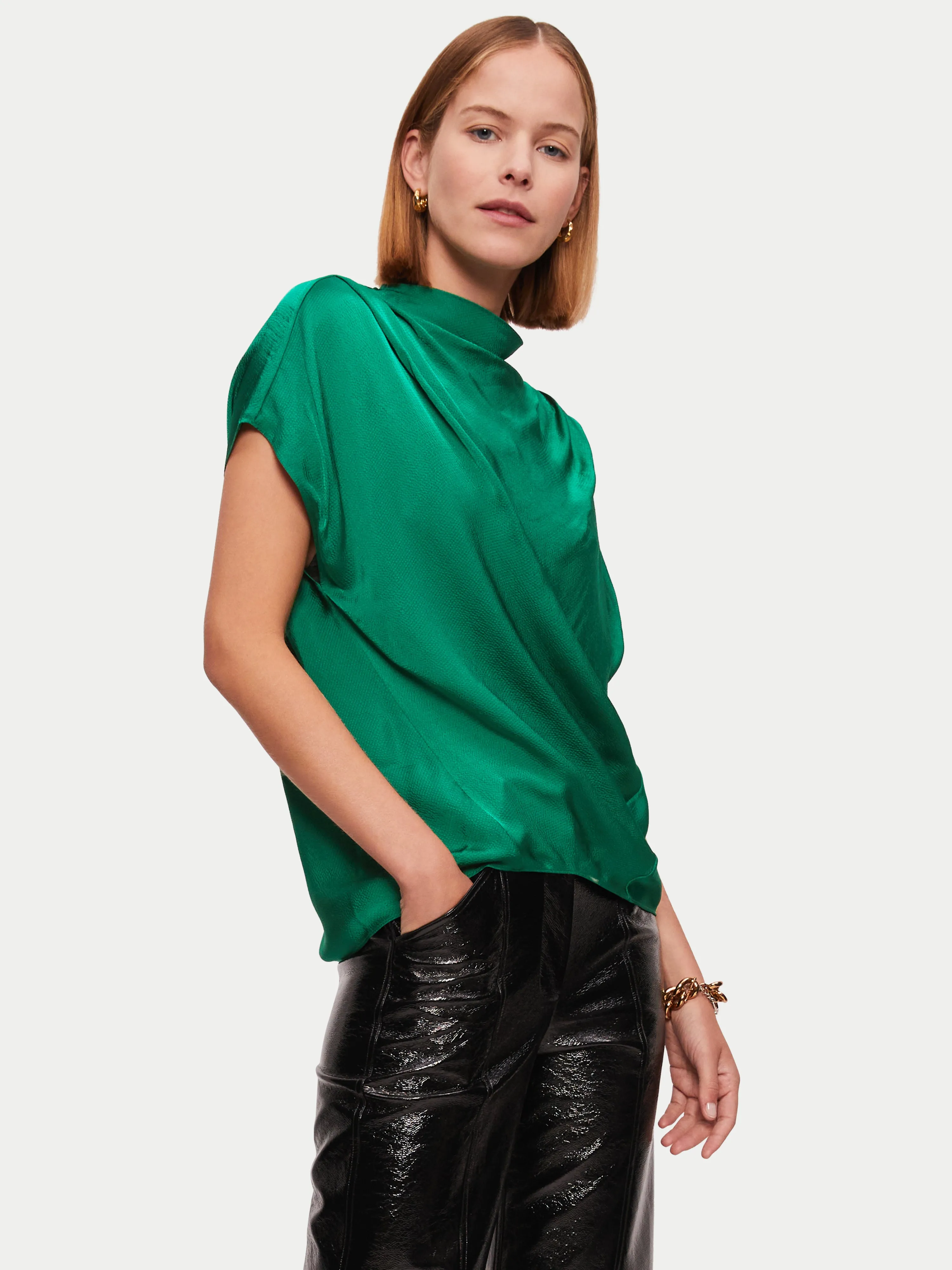 Hammered Satin Blouse | Green