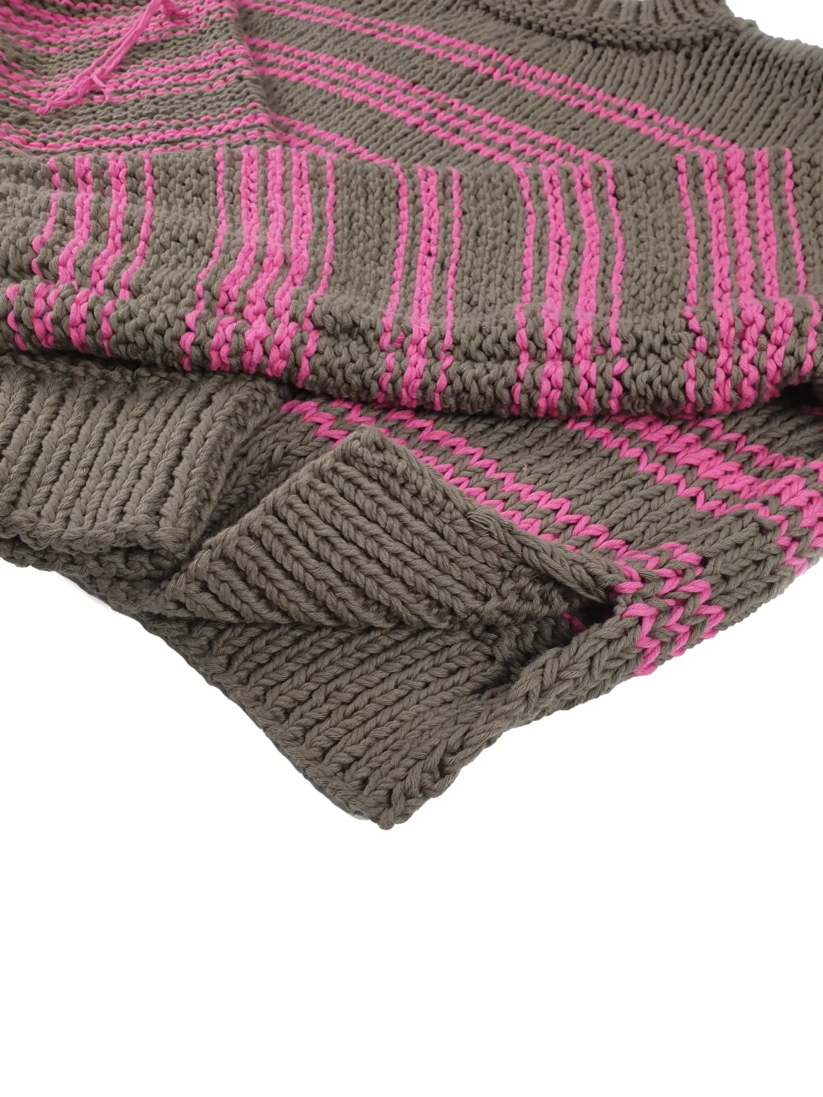 HAND KNITTED COTTON JUMPER WITH PINK STRIPES