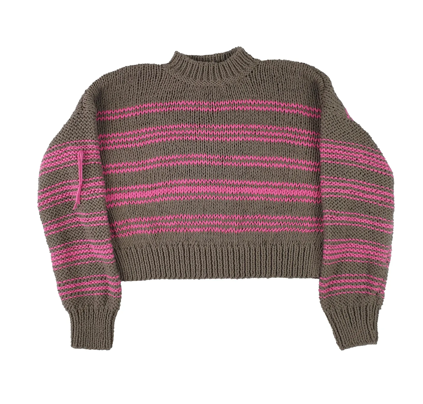 HAND KNITTED COTTON JUMPER WITH PINK STRIPES