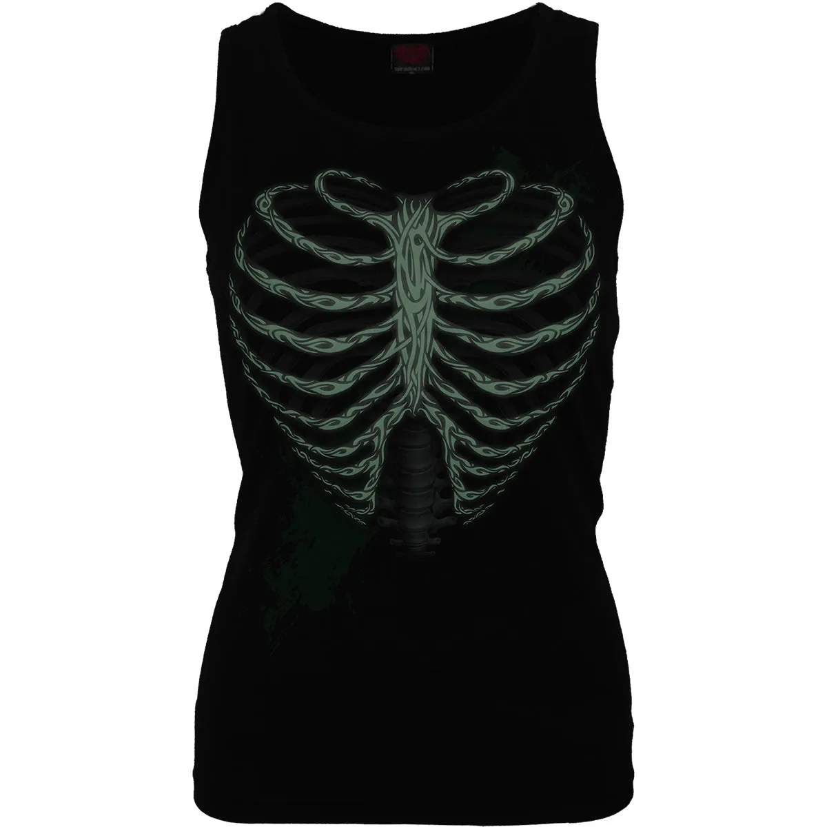 HEART RIBS - GLOW IN THE DARK - Razor Back Top Black