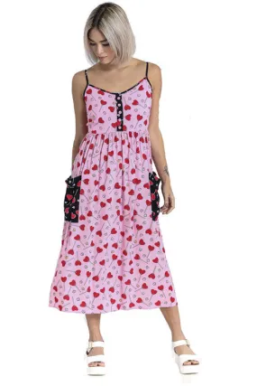 Hell Bunny Lollies Maxi Dress Pink Heart Lollipop Print