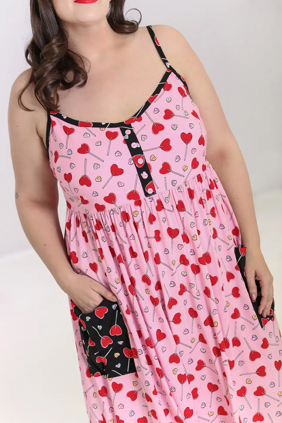 Hell Bunny Lollies Maxi Dress Pink Heart Lollipop Print