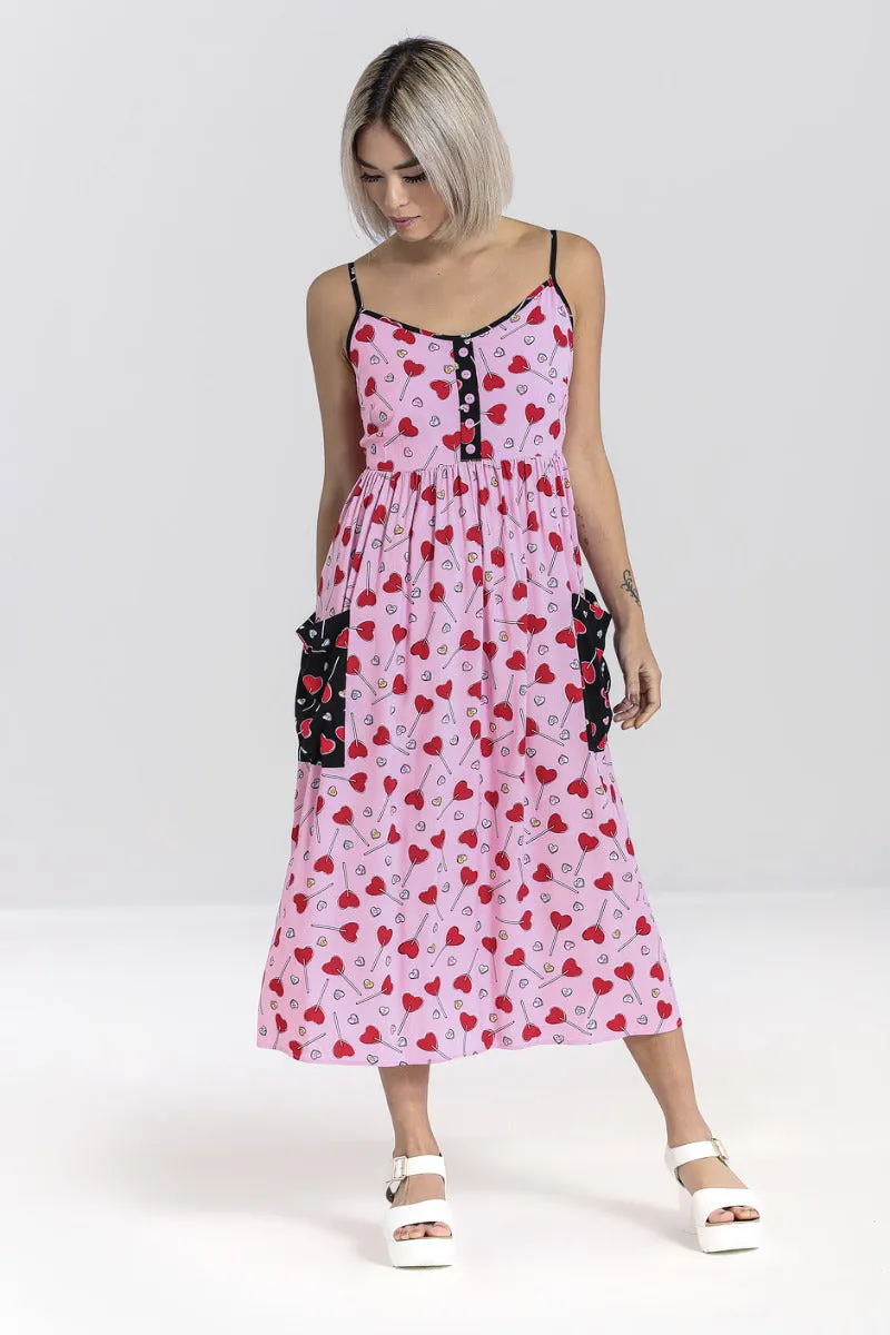 Hell Bunny Lollies Maxi Dress Pink Heart Lollipop Print