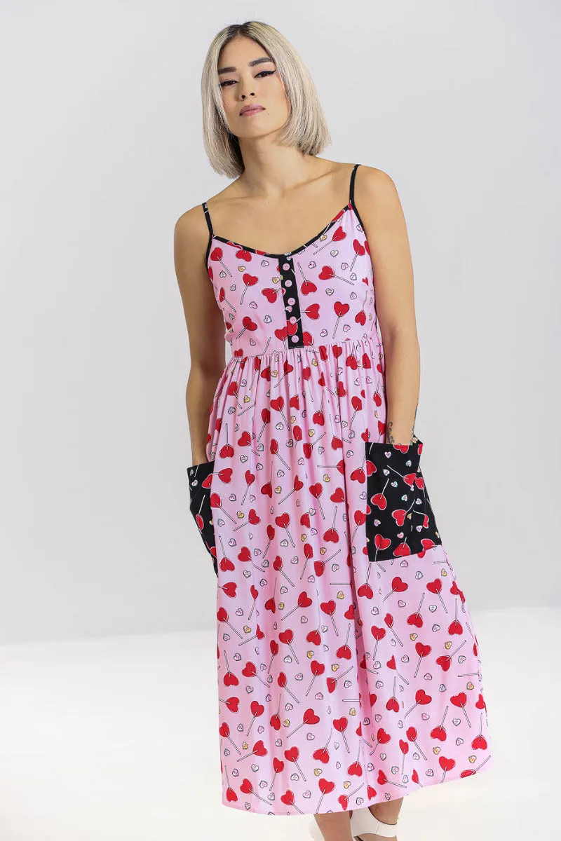 Hell Bunny Lollies Maxi Dress Pink Heart Lollipop Print