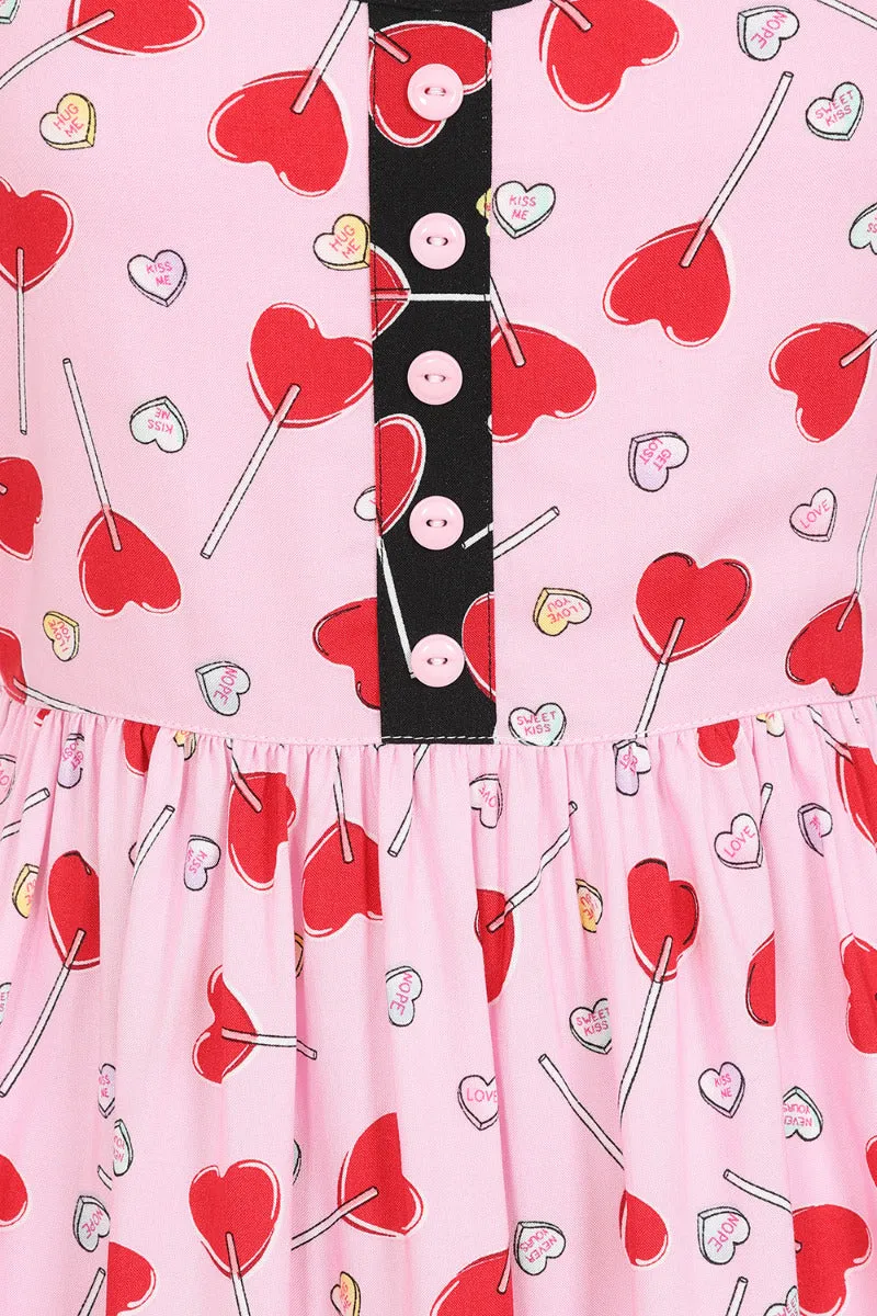 Hell Bunny Lollies Maxi Dress Pink Heart Lollipop Print