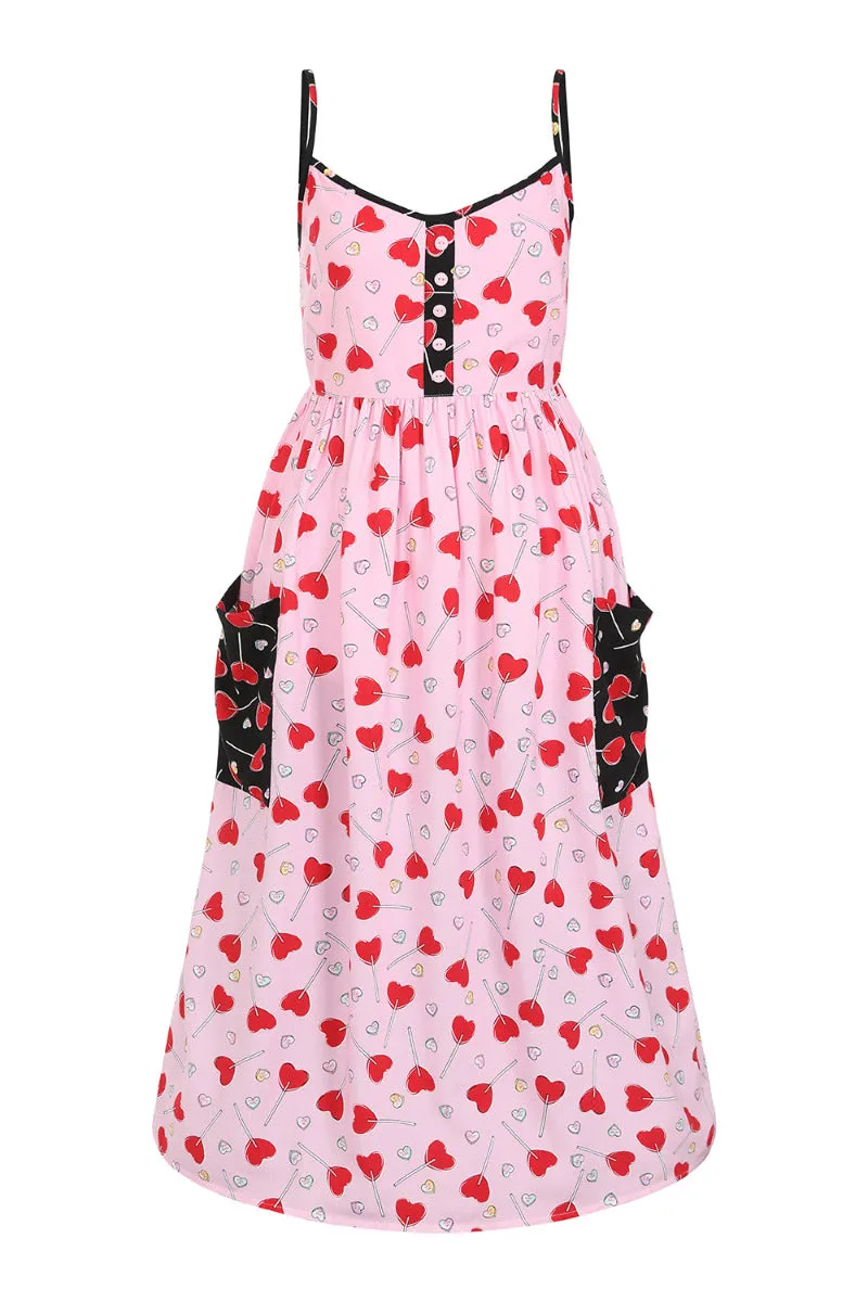 Hell Bunny Lollies Maxi Dress Pink Heart Lollipop Print