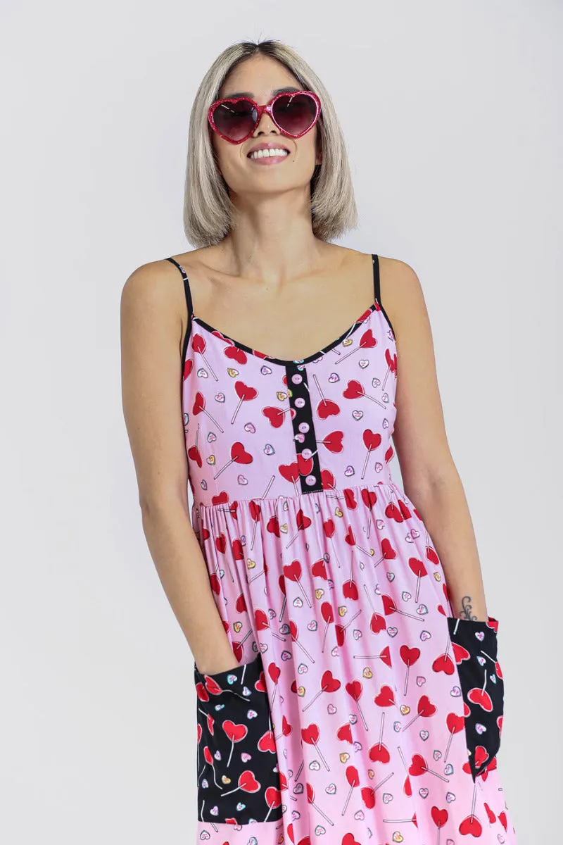 Hell Bunny Lollies Maxi Dress Pink Heart Lollipop Print