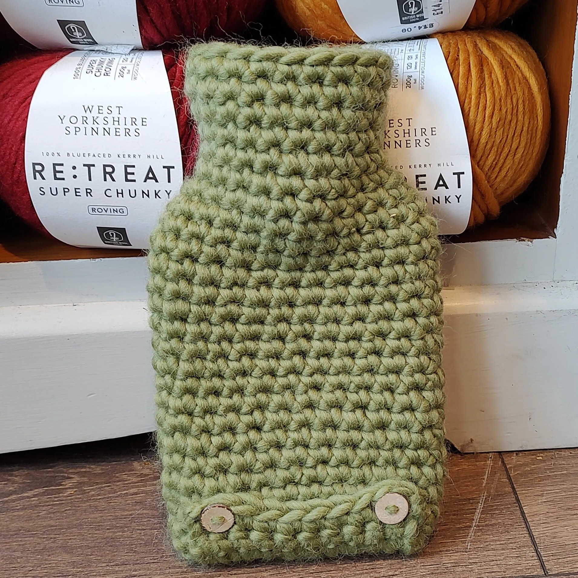 Hot water bottle with Crochet Wool Cover