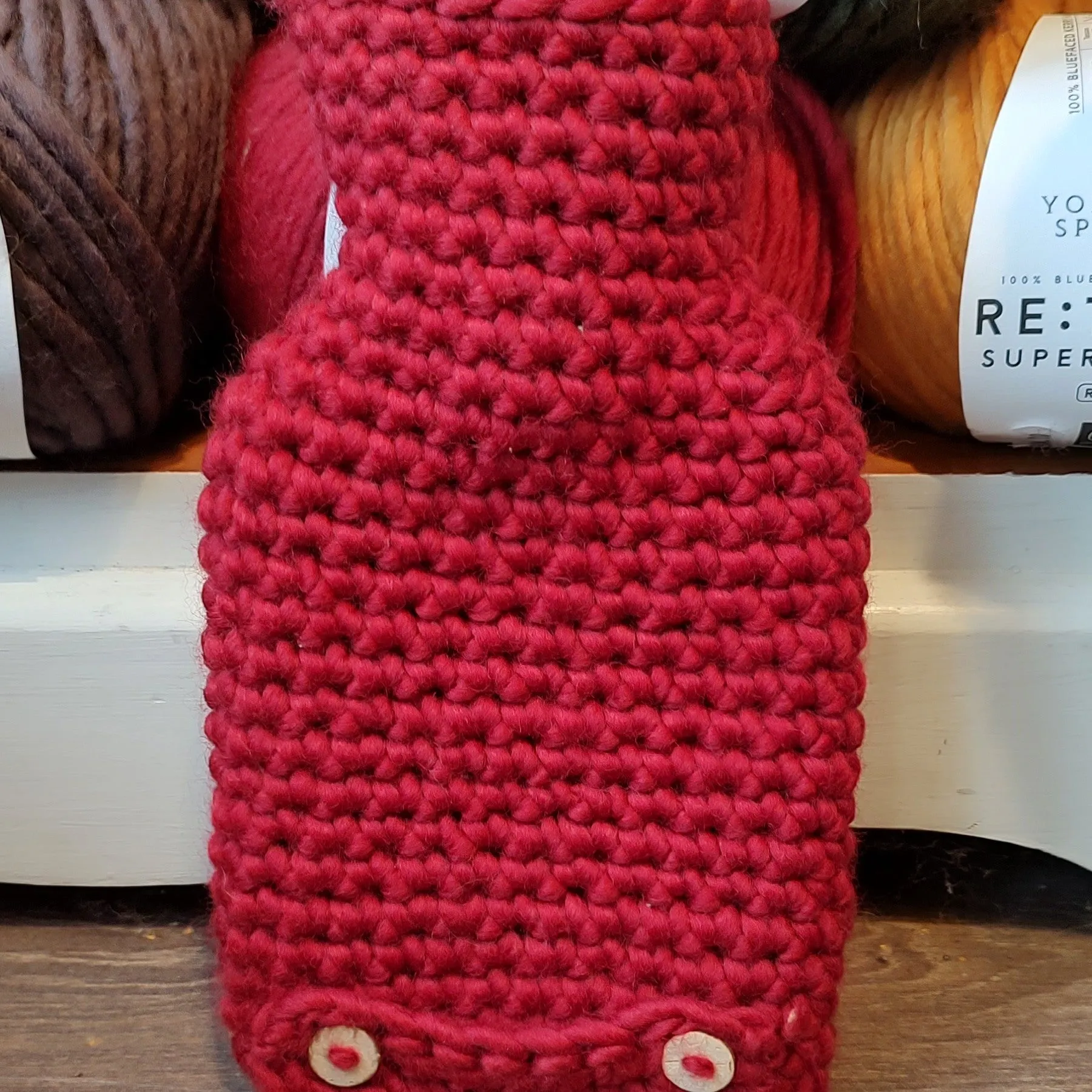 Hot water bottle with Crochet Wool Cover