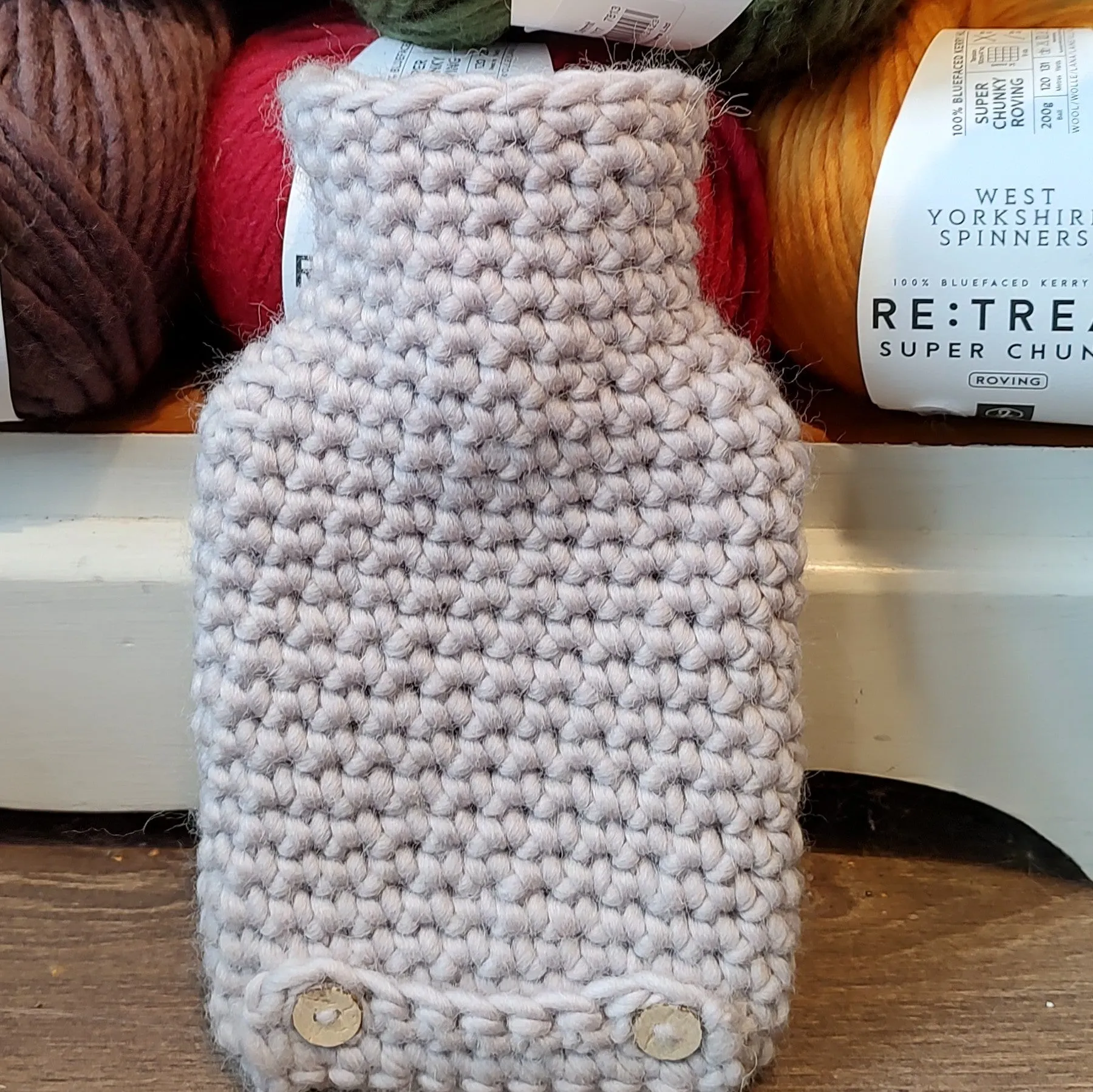 Hot water bottle with Crochet Wool Cover