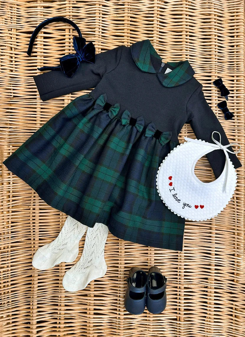 Jersey dress with tartan skirt