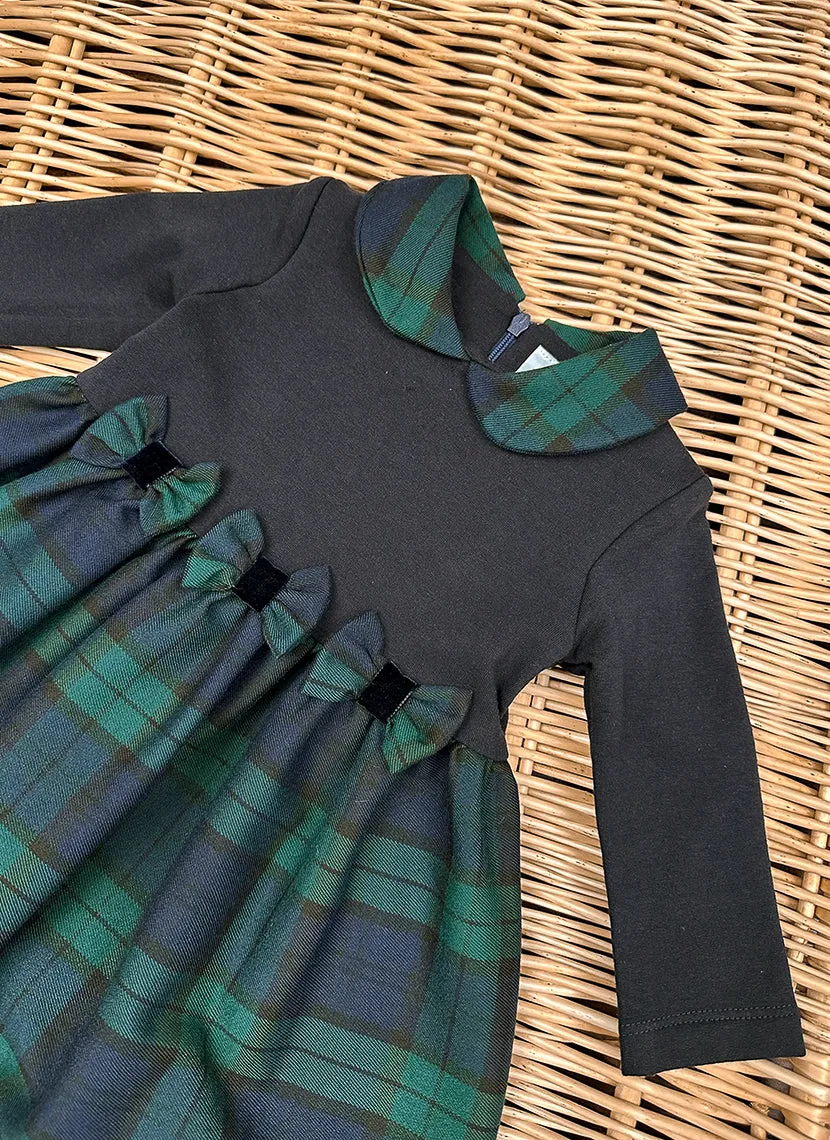 Jersey dress with tartan skirt