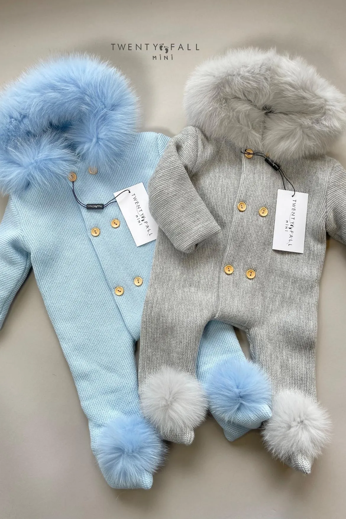 Knitted Pramsuit with Fox Fur Trim