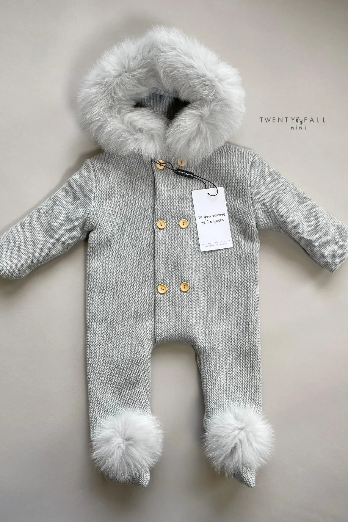 Knitted Pramsuit with Fox Fur Trim