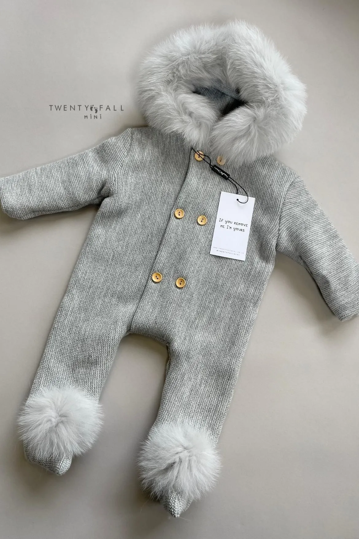 Knitted Pramsuit with Fox Fur Trim