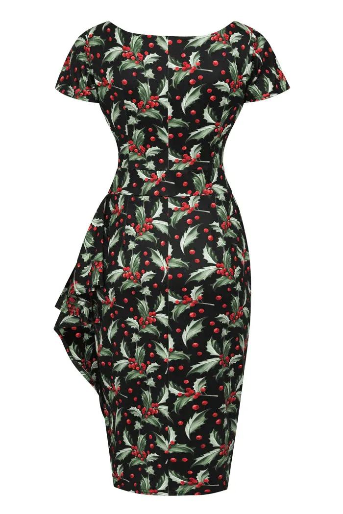 Lady Vintage Elsie Dress in Holly Print Christmas