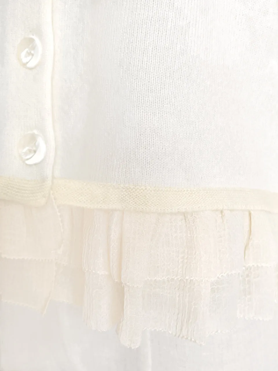 Last Chance! Ivory Cashmere & Wool Blended Chiffon Ruffle Hem Cardigan